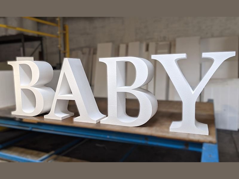 Custom EPS expanded polystyrene foam Styrofoam 3D standing letters spelling BABY for a party