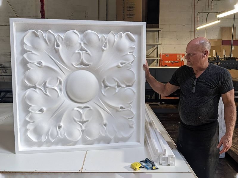Custom decorative architectural ornamental medallion manufactured from EPS Expanded Polystyrene Foam Styrofoam