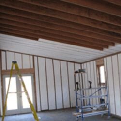 Custom rigid xps insulation foam board being installed in the walls and ceiling