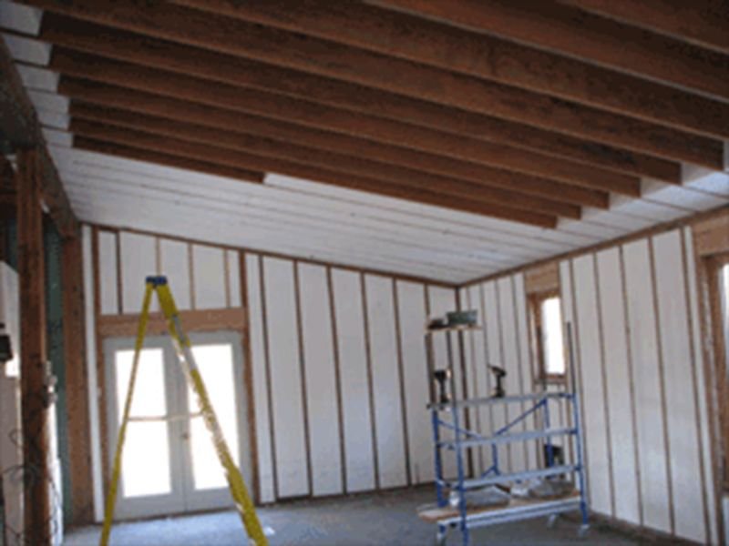 Custom rigid xps insulation foam board being installed in the walls and ceiling
