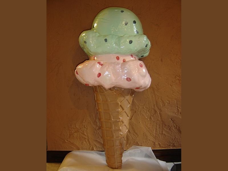 Custom statue of large ice cream cone made from foam