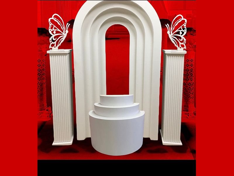 EPS Styrofoam expanded polystyrene arch with columns and pedistal for a wedding party