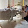EPS expanded polystyrene foam being sculptured into a statue