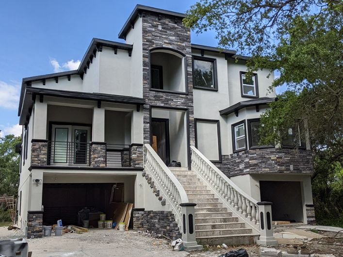 Exterior foam trim on house windows and doors and garage