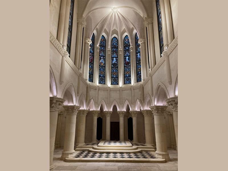 Foam architectural columns and decorative elements inside a church