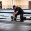 Foam floor cushioning underlayment in a gym