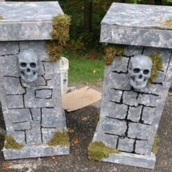 Halloween columns with skulls sculptured decoration made from Styrofoam expanded polystyrene EPS Foam