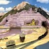 Mountain scenery made for model train using Styrofoam expanded polystyrene EPS foam