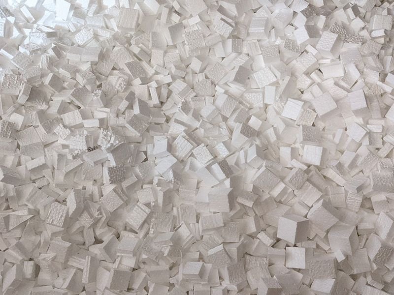 Packing peanuts used for soil additive made from recycled foam