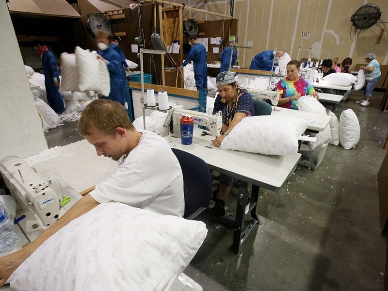 Pillow factory manufacturing pillows