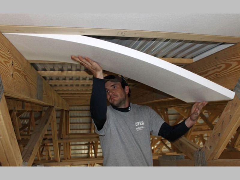 Polyiso foam insulation in the attic below the roof