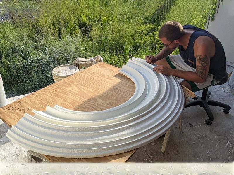 Replica of a round antique ceiling medallion being made by hand from EPS Styrofoam Expanded Polystyrene Foam
