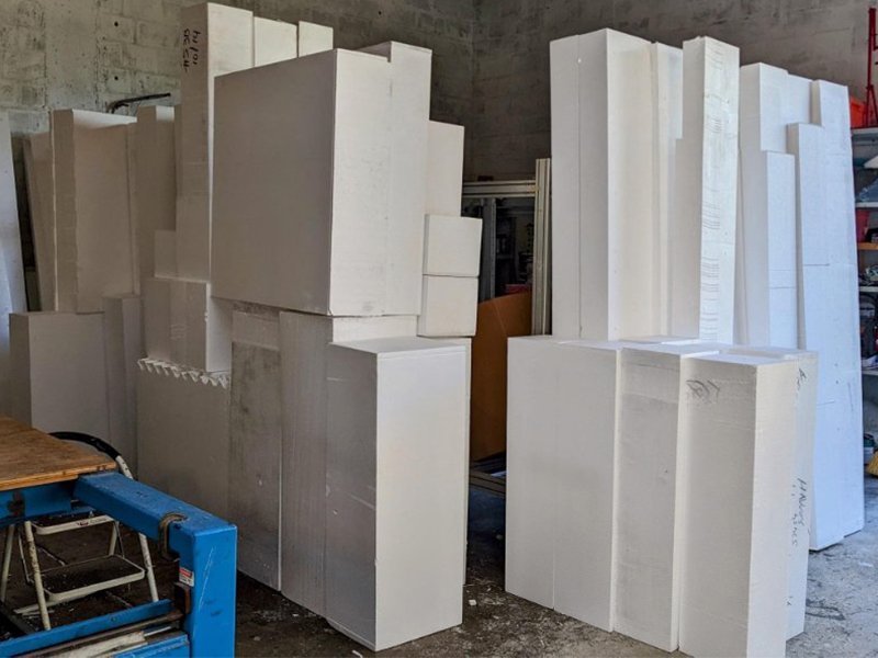 Stacks of discounted EPS polystyrene foam Styrofoam