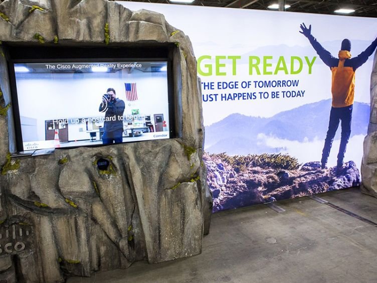 Styrofoam expanded polystyrene foam props with a television and screen for a tradeshow display