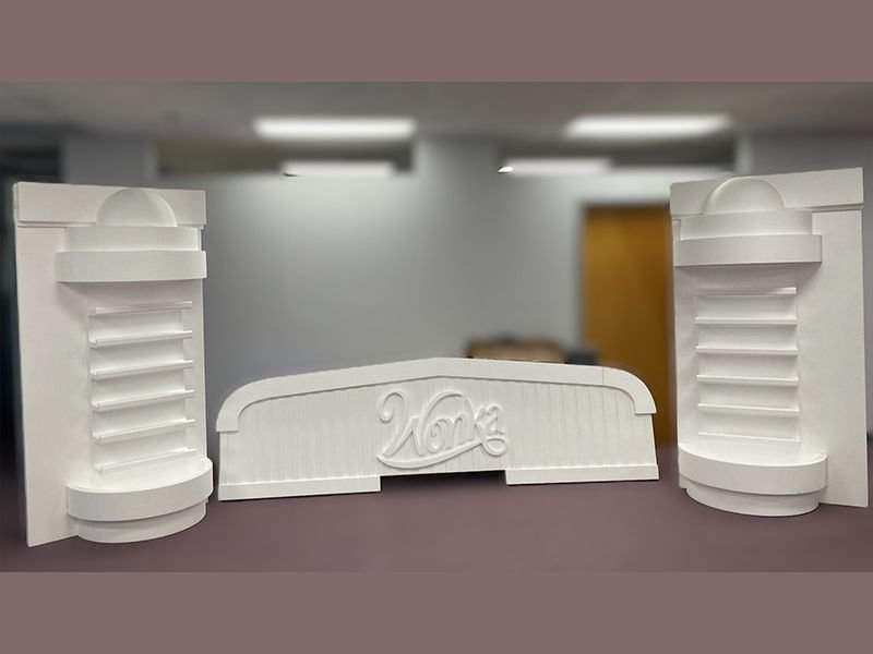 Themed party props for a Willy Wonka birthday party made from Styrofoam EPS Expanded Polystyrene Foam