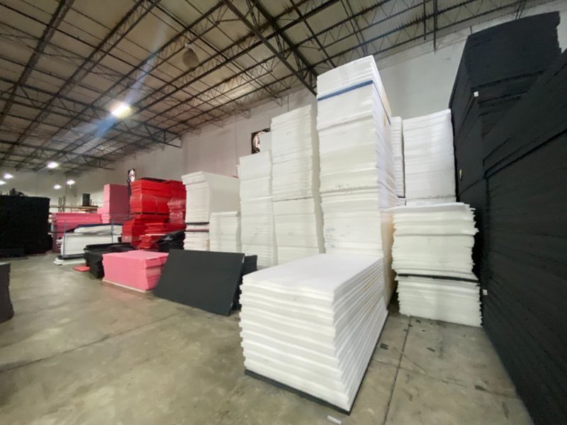 Wholesale sheets and buns of polyurethane PU foam in a warehouse