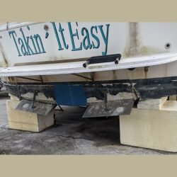 boat laying on top of Styrofoam expanded polystyrene EPS foam boat stands on land