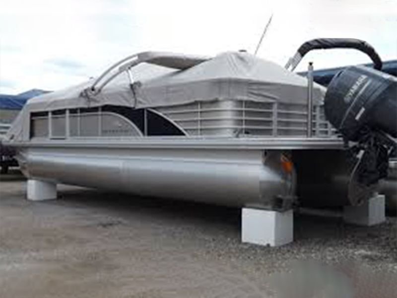 boat sitting on top of Styrofoam expanded polystyrene EPS foam boat blocks on dry dock